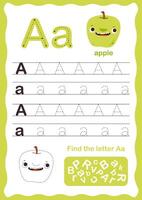 Tracing letters alphabet. Uppercase and lowercase letter A Engish alphabet. Handwriting exercise for kids. vector