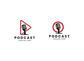 Podcast chat logo template with line art style vector