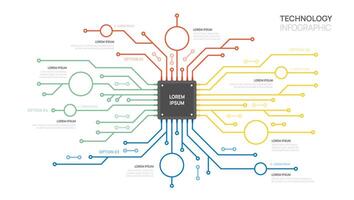 Infographic Circuit board technology template. 4 step design, digital marketing data, presentation infographics. vector