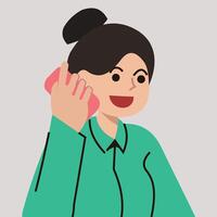 illustration design of a woman having a conversation with her own mobile phone, with formal clothes and a cheerful expression. vector