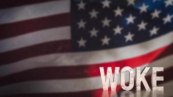 The woke text on America flag background 3d rendering. photo