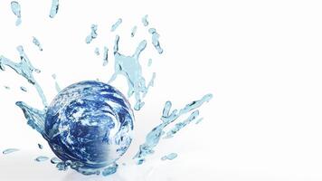 The world and water splash image 3d rendering. photo