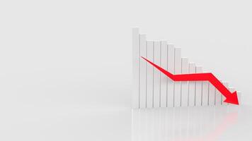 The white chart and red arrow down for Business concept 3d rendering. photo