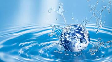 The world and water splash image 3d rendering. photo