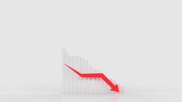 The white chart and red arrow down for Business concept 3d rendering. photo