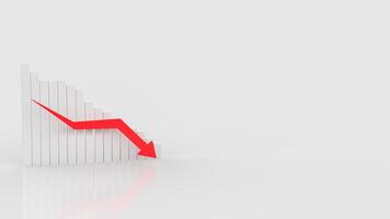 The white chart and red arrow down for Business concept 3d rendering. photo