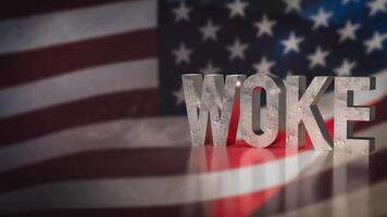 The woke text on America flag background 3d rendering. photo