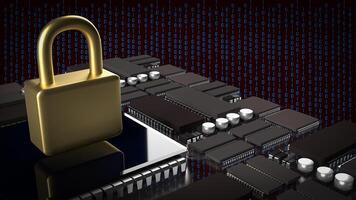 The Gold lock and PCB board for IT security concept 3d rendering. photo