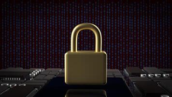 The Gold lock and PCB board for IT security concept 3d rendering. photo