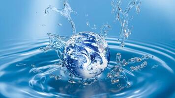 The world and water splash image 3d rendering. photo