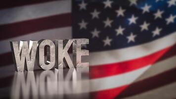 The woke text on America flag background 3d rendering. photo