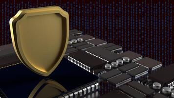 The Gold shield and PCB board for IT security concept 3d rendering. photo
