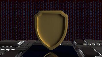 The Gold shield and PCB board for IT security concept 3d rendering. photo