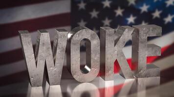 The woke text on America flag background 3d rendering. photo