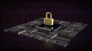 The Gold lock and PCB board for IT security concept 3d rendering. photo