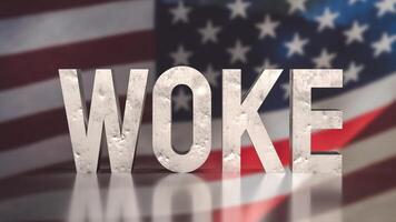 The woke text on America flag background 3d rendering. photo