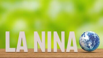 The La Nina word and earth for global warming or climate change crisis 3d rendering. photo