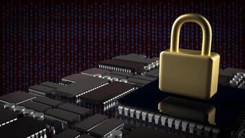 The Gold lock and PCB board for IT security concept 3d rendering. photo