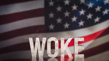 The woke text on America flag background 3d rendering. photo