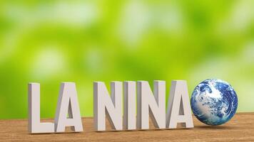 The La Nina word and earth for global warming or climate change crisis 3d rendering. photo