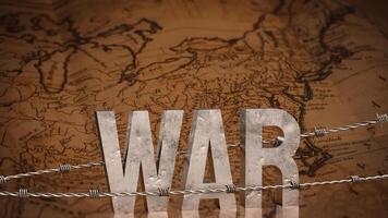 The war text and barbed wire on map image 3d rendering. photo