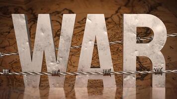 The war text and barbed wire on map image 3d rendering. photo