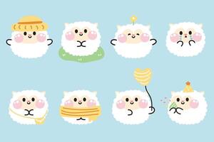 Set of cute sheep round shape pastel in various poses and feeling on background vector