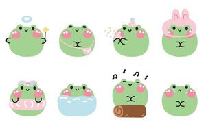 Set of cute frog round shape pastel in various poses and feeling on white background.Reptile animal character cartoon design collection.Kawaii.illustration. vector