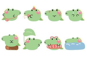 Set of cute crocodile round shape pastel in various poses and feeling on white background.Reptile wild animal character cartoon design collection.illustration. vector