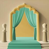 earth tone color arabian style 3d rendering illustration stairs podium product display concept symmetry composition background ramadan eid mubarak instagram post square size photo