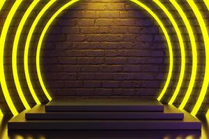 midnight sale cyber monday big sale promotion marketing backdrop with elegant round neon light and box step stairs podium product display background 3d rendering 3d illustration photo