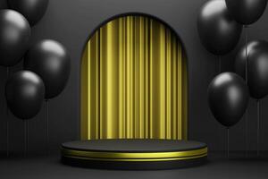 clean modern elegant black gold black friday celebration sale promotion stage backdrop with circular podium product display showcase background 3d rendering 3d illustration photo