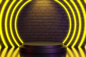midnight sale cyber monday celebration theme sale promotion backdrop with circular neon light and round shiny podium product display 3d rendering 3d illustration background photo