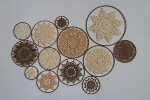 Knitted mandala in a circular frame photo