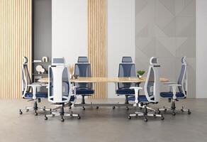 3D rendering of a modern conference table in a designed interior space photo
