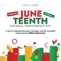 Juneteenth Freedom day. 19th June as Juneteenth day banner with abstract art elements, shapes. African American freedom day, Emancipation Day banner, post to celebrate end of slavery in US. vector