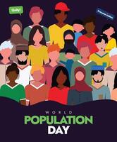 World Population Day. 11th July World Population day celebration banner, post with crowd of people from different ethnicity. The day focuses on polices and planning to control population issues. vector