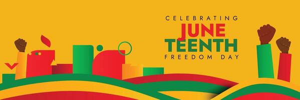 Juneteenth Freedom day. 19th June as Juneteenth day cover banner with abstract shapes, fist bumps. African American freedom day, Emancipation Day banner, post to celebrate end of slavery in US. vector