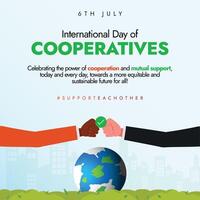 International Day of Cooperatives. 6th July International day of Cooperatives celebration banner with two man doing fist bump, earth globe. The theme for 2024 is Cooperatives Build a Better Future. vector