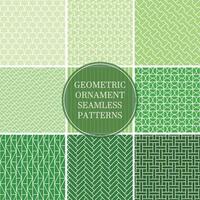 Collection of seamless ornament patterns. Green oriental symmetry backgrounds. Geometric tile mosaic design vector