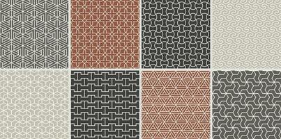 Collection of seamless ornamental patterns. Color oriental symmetry vintage elegant backgrounds. Geometric tile mosaic design. Grid textures - decorative outline prints vector