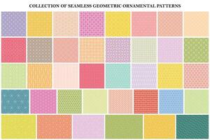 Big bundle of color geometric seamless patterns - ornamental symmetric design. Collection of bright decorative backgrounds. Fabric endless unusual prints vector