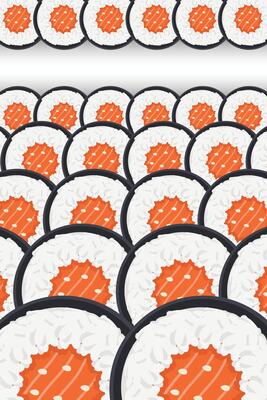 Sushi roll border. Japan food frame sushi banner