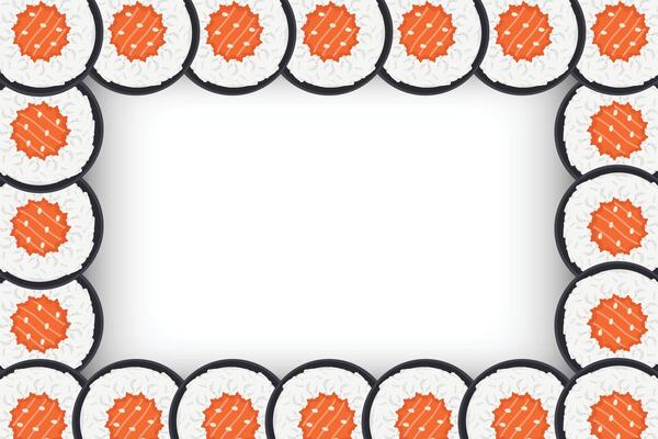 Sushi roll border. Japan food frame sushi banner