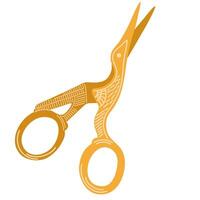 Antique scissors shaped in fancy bird design. Sewing or embroidery sheets with blades similar to create or stork. illustration isolated on white background vector