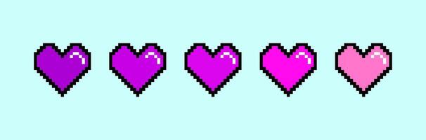 Life bar gradient hearts, pixel art 8 bit. Game icons. illustration. vector