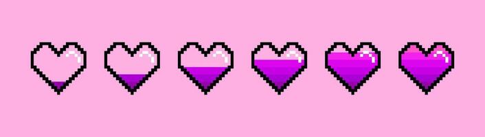 Life bar gradient hearts, pixel art 8 bit. Game icons. illustration. vector