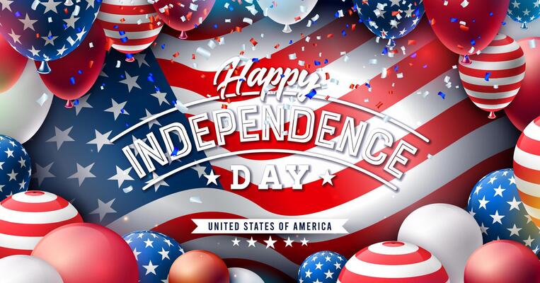 4th of July Independence Day of the USA Illustration with American Flag Pattern Party Balloon and Typography Lettering on Falling Confetti Background. Fourth of July National Celebration Design
