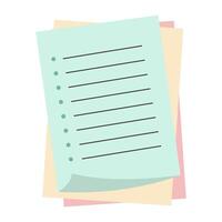 Memo notepad paper sheets. Cute lined notebook template for notes with curled corner. vector