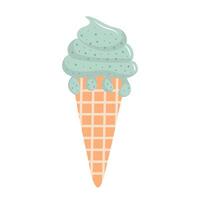 Cute ice cream. Melting ice cream ball in the waffle cone. illustration isolated on white background. vector